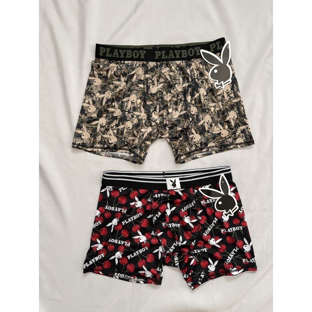 NEW PLAYBOY Boxers Playboy Boxer Briefs Men's Size Large Multicolor 2 Pair Boxer